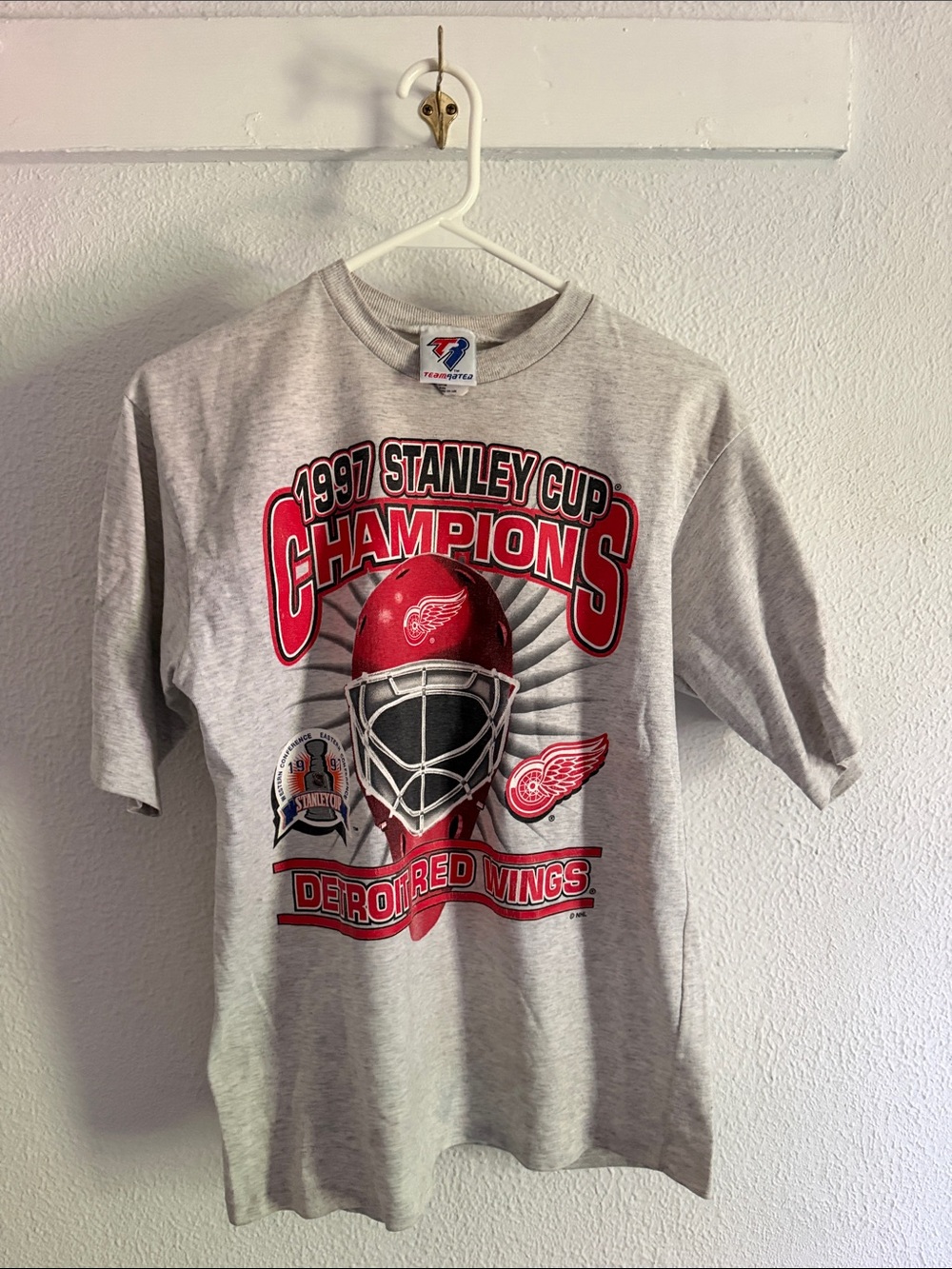 Pro Player Detroit Red Wings Gray and Red 1997 Stanley Cup Champions Tee